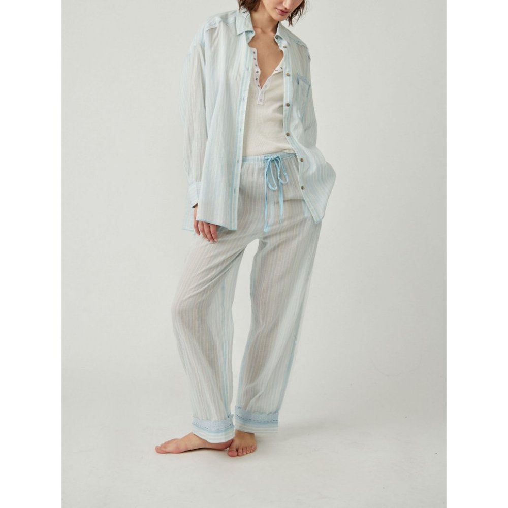 🎉LAST CHANCE🎉 FREE PEOPLE Sleep Mode Pajama Shirt / Blue Combo - Picture 2 of 7